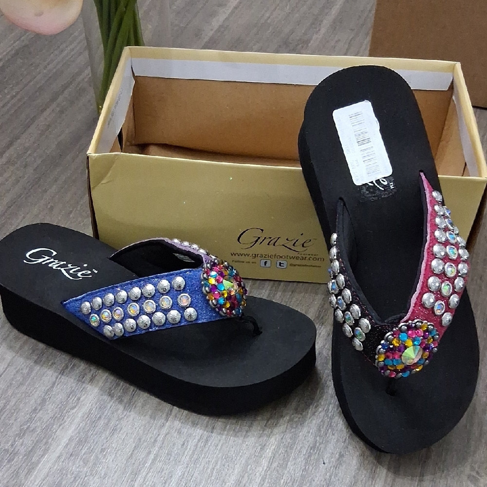 Grazie Black Sandals with Colorful Gem Embellishments